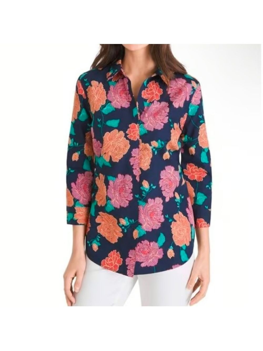 NWOT Chicos Blouses size 0 Floral navy blue